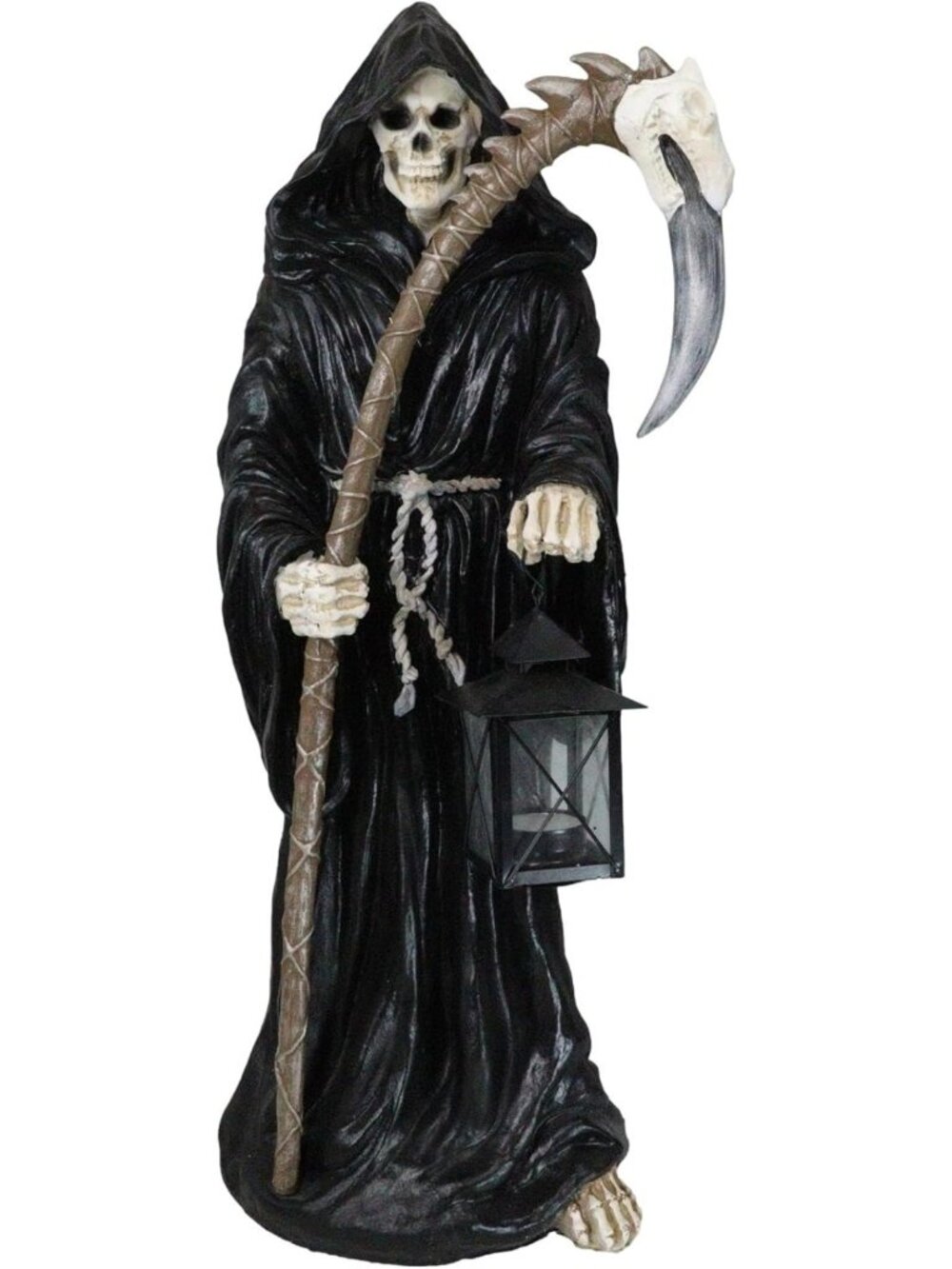 Large 23.5” Grim Reaper Statue with Scythe & Lantern - Memento Mori Halloween
